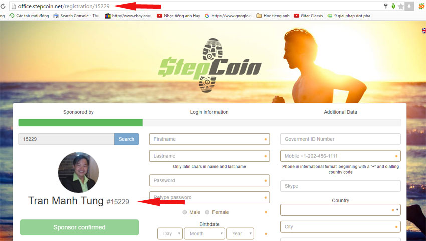 Đăng ký tài khoản mới với stepcoin