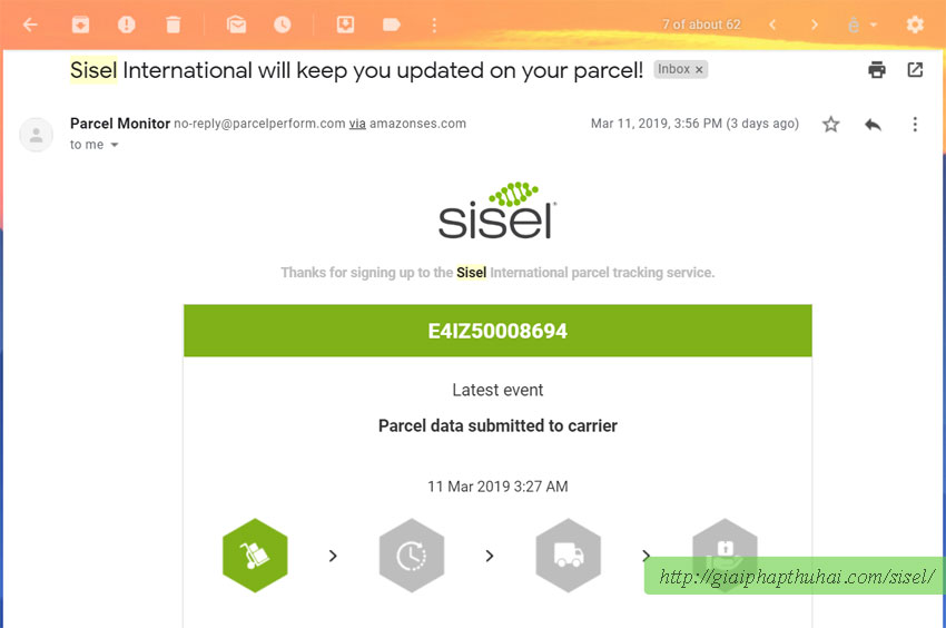 Thông báo đơn hàng của SISEL qua mail